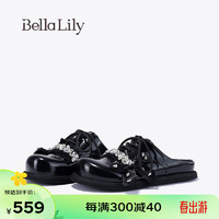 Bella Lily2024春季大头水钻半包拖鞋女外穿单鞋无后跟小皮鞋 黑色 37
