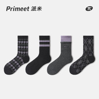 PRIMEET/派米 羊毛袜子女秋冬美拉德中筒袜菱格复古堆堆袜加厚保暖黑色长筒长袜