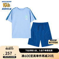 Skechers斯凯奇儿童短袖T恤短裤夏季两件套男童舒适运动套装L224B015 波斯蓝/03UD 160