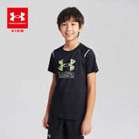 安德玛（Under Armour）男童装宽松T恤儿童复古字母印花T恤潮2024夏男童 黑色 140cm