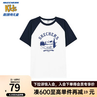 Skechers斯凯奇儿童插肩袖上衣夏季男女童简约短袖T恤衫L224K035 藏青色/002Z 160cm