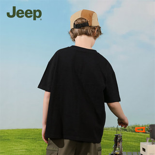 Jeep 吉普 童装儿童纯棉T恤夏季2024运动宽松圆领短袖女童男童 黑色 150cm