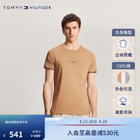 TOMMY HILFIGER【镶边袖口】24夏男纯棉平纹针织拼色袖口修身T恤32584 卡其RBL S (：120-130斤)