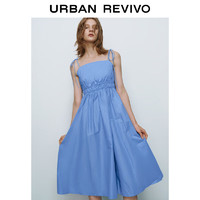 UR2024春季女装时尚休闲气质褶皱系带显瘦连衣裙UWU740020 蓝色 L