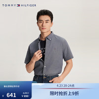 TOMMY HILFIGER【商务休闲】24春夏男牛津纺弹力净色修身短袖衬衫35328 蓝灰色DW5 L (：140-155斤)