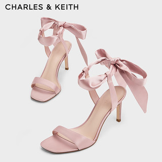 CHARLES&KEITH24春一字带缎面蝴蝶结绑带高跟鞋CK1-61720177 粉红色Pink 39