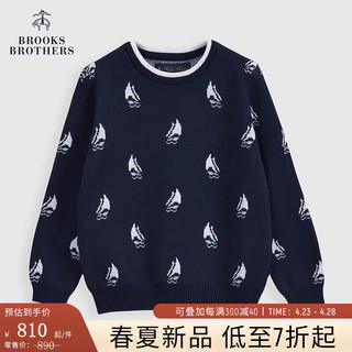 布克兄弟（BrooksBrothers）男童24春夏帆船图案圆领针织套头衫 4004-藏青色 4