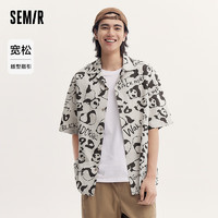 森马（Semir）短袖衬衫男2024夏宽松小众印花上衣潮流设计感 咖色调00355 175/92A/L