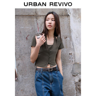 URBAN REVIVO 女士假两件挂脖修身短袖T恤  UWV440122 熟褐色 M