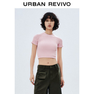 URBAN REVIVO 女时尚圆领短袖针织衫UWV940074 冷粉色 XS