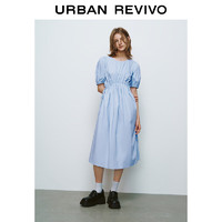 URBAN REVIVO 女士小清新中长款圆领泡泡袖连衣裙 UWU740044 浅紫蓝 S