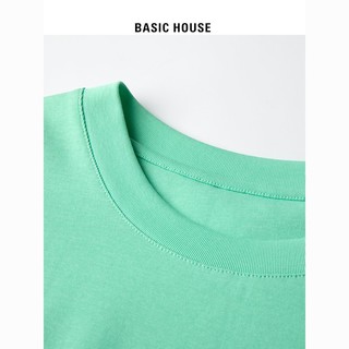 Basic House/百家好纯棉拼接运动短款上衣季印花短袖T恤女