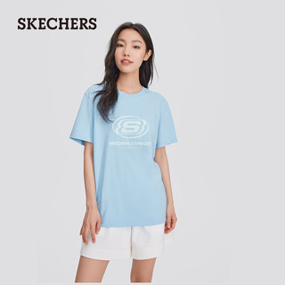 斯凯奇（Skechers）圆领短袖男女同款T恤舒适百搭休闲运动衫L224U064 晴空蓝/016M XXL