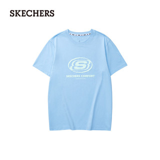 斯凯奇（Skechers）圆领短袖男女同款T恤舒适百搭休闲运动衫L224U064 晴空蓝/016M XXL