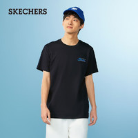 斯凯奇（Skechers）男女同款舒适针织圆领短袖透气舒爽吸湿速干T恤L224U079 碳黑/0018 XS