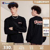 Champion 冠军T恤女24春新款撞色logo字母印花情侣纯棉长袖上衣男