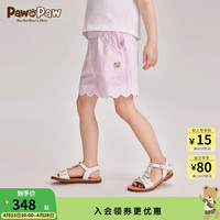 PawinPaw卡通小熊童装2024年夏季女宝宝波浪边短裤宽松舒适 粉红色/25 090