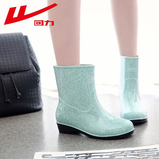 回力女士雨鞋成人中筒雨靴防水鞋胶鞋套鞋水靴HXL5Z3 斑绿 40 