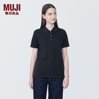 无印良品（MUJI）女式 水洗珠地网眼织 短袖POLO衫 女款 衬衫纯棉正肩 BB2PZA4S 黑色 M (160/84A)