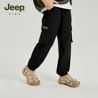 Jeep工装裤儿童男中大童休闲长裤时尚户外百搭运动裤 黑色 170cm