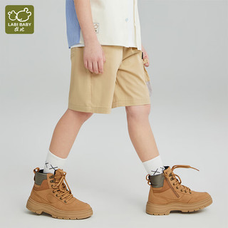 拉比（Labi Baby）童装男童裤子儿童短裤舒适透气立体大口袋工装裤夏季薄 卡其 130 