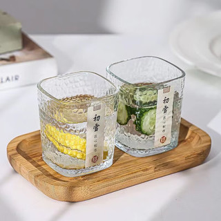 初雪锤纹玻璃杯日式家用水杯威士忌酒杯方形杯子简约 2只 初雪杯 200ml