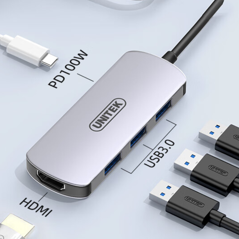 PLUS会员：UNITEK 优越者 D1121A 五合一扩展坞（USB*3+HDMI+PD 100W）