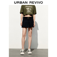 URBAN REVIVO 女士休闲学院风短款百褶半裙 UWL540023 正黑 L