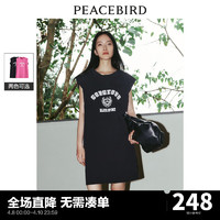 太平鸟女装印花T恤裙2024夏季潮流时尚短裙设计感连衣裙 黑色 M
