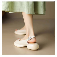 柚宏 露趾凉鞋女2023年夏季时尚休闲纯色粗跟凉鞋 米白色 36