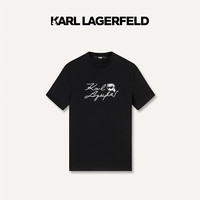 Karl Lagerfeld卡尔拉格斐轻奢老佛爷男装 24夏款签名logo刺绣短袖T恤 黑色 46