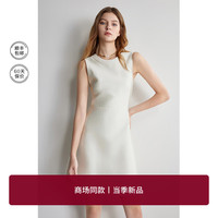 欧时力 丝光小黑裙2024新夏白裙短款礼服无袖连衣裙 米白 L