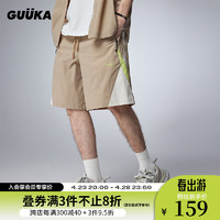 古由卡（GUUKA）美式休闲分割刺绣短裤男夏潮 大廓形高级舒适五分裤宽松百搭 卡其 S