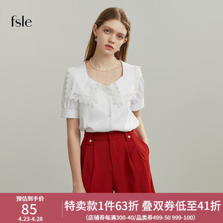 范思蓝恩 22FS2336蕾丝花边大翻领短袖衬衫 女 夏季设计感小众上衣 白色 XS