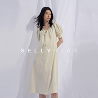 Sellynear装夏款2024连衣裙时尚宽松法式抽褶A摆裙 柠檬黄 S