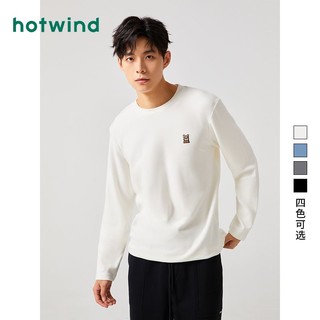 百亿补贴：hotwind 热风 男装冬季新款男士时尚长袖绣花T恤圆领休闲帅气上衣潮