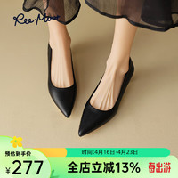 reemoor睿慕法式奶卡中跟鞋2024气质通勤工作鞋软皮舒适单鞋 黑色 4cm 35