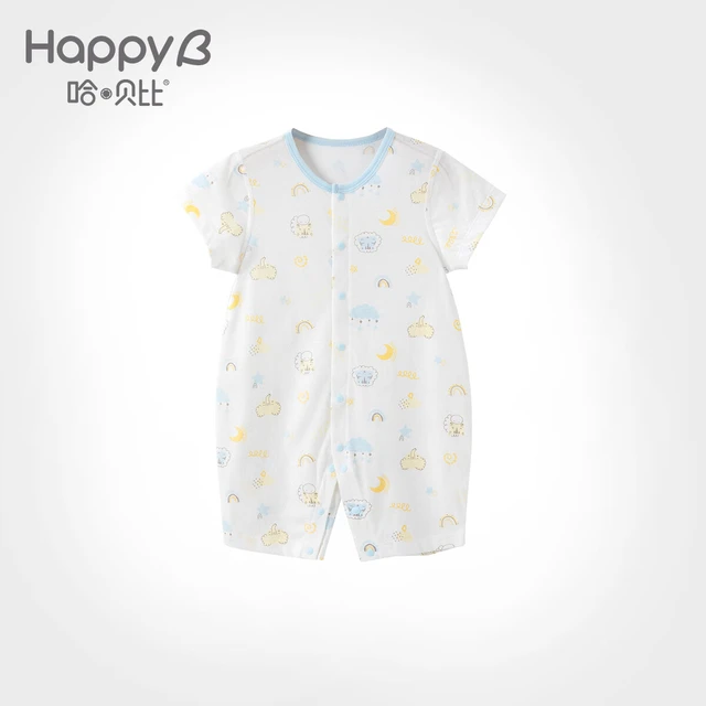 哈贝比春夏季婴儿连体衣男女宝纯棉短袖哈衣新生儿衣服爬爬服2024年 蓝色 70(6-12月)