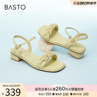 BASTO 百思图 夏季商场新款时尚舒适仙女风一字带粗跟女凉鞋A5115BL3