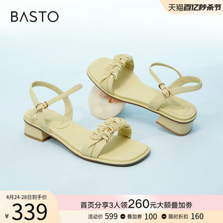 BASTO 百思图 夏季商场新款时尚舒适仙女风一字带粗跟女凉鞋A5115BL3