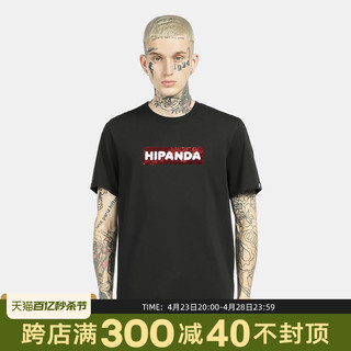 HIPANDA 你好熊猫 T恤男款经典珠片LOGO圆领宽松短T街头潮牌