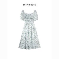 百亿补贴：BASICHOUSE 百家好 Basic House/百家好大摆A字裙2023夏季新款一字肩茶歇大花连衣裙