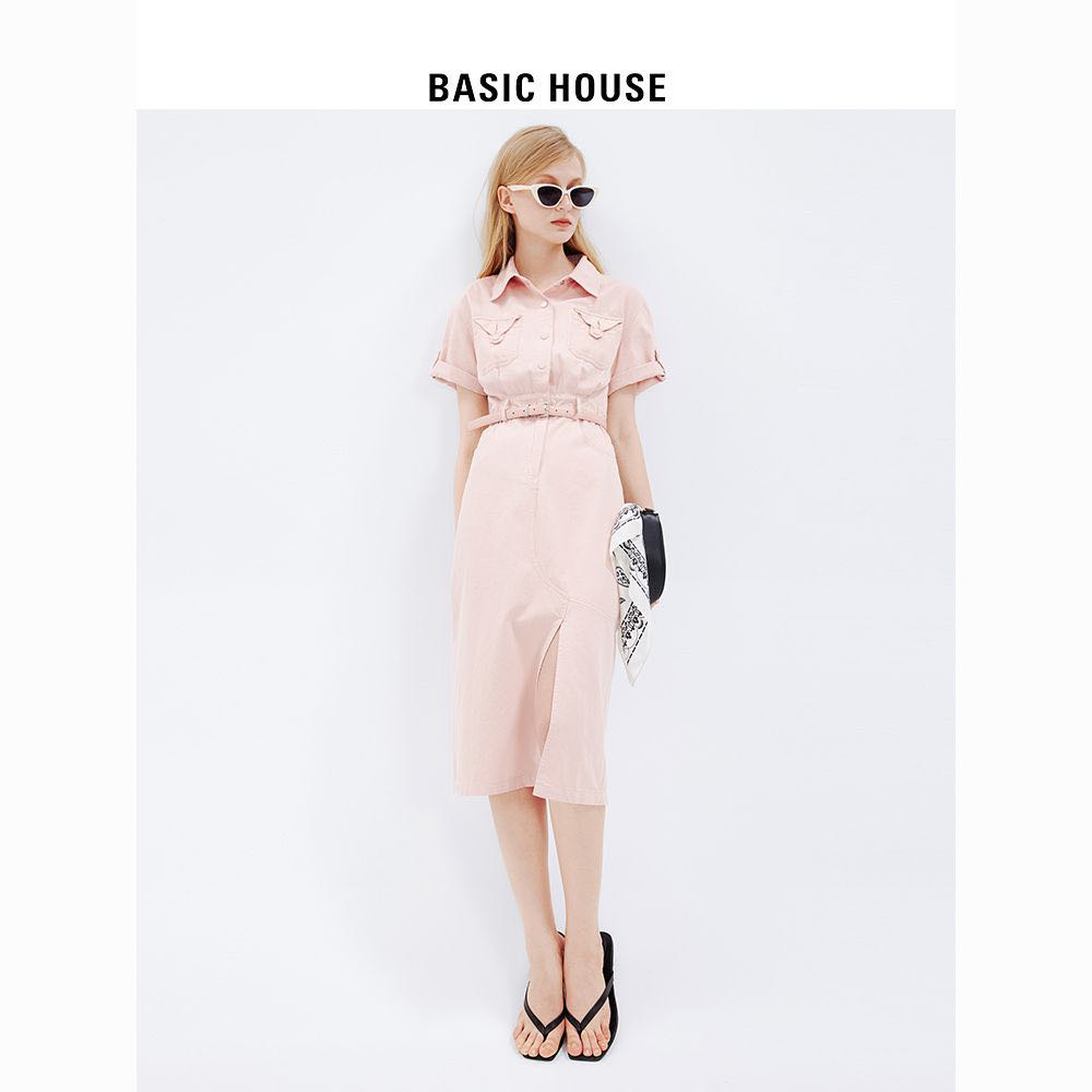 百亿补贴：BASICHOUSE 百家好 Basic House/百家好牛仔连衣裙女2023夏季新款工装收腰显瘦牛仔裙