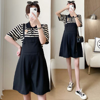 什靓装套装夏季条纹短袖休闲背带裤两件套 套装 M