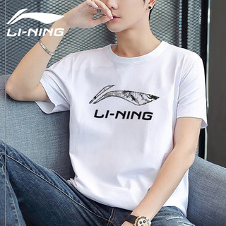 LI-NING 李宁 t恤男士短袖运动服半袖上衣体恤 标准白-文化衫 L