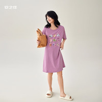 安之伴 睡裙女夏季薄款透气宽松中长裙短袖裙圆领套头睡衣 深紫红 M