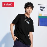 百亿补贴：Baleno 班尼路 夏季新款男装印花宽松休闲短袖男t恤运动圆领黑色街头T恤