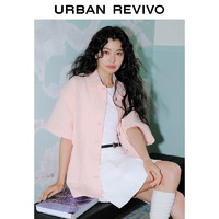 URBAN REVIVO 女士休闲宽松对称口袋短袖牛仔衬衫 UWL840090 浅粉色 XS