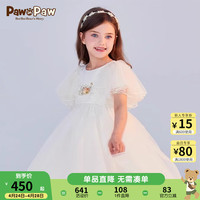 PawinPaw卡通小熊童装24年夏女童刺绣网纱连衣裙 Ivory象牙色/39 120