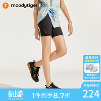 moodytiger 女童五分运动紧身裤24夏季拼接高腰弹力户外短裤